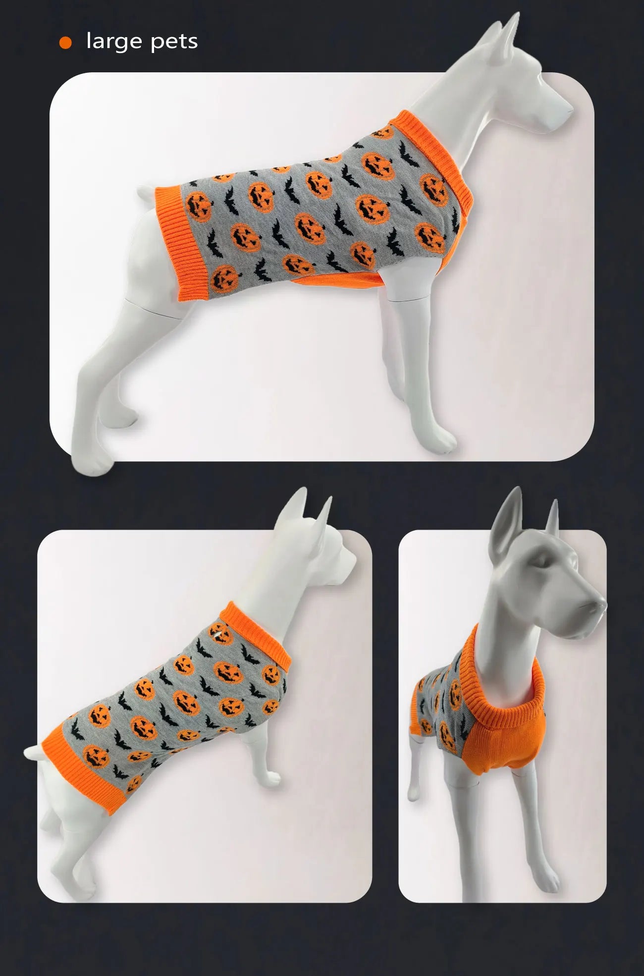 Premium Dog Halloween Pumpkin, Ghost, and Bat Jacquard Chain-Link Double Collar Sweater