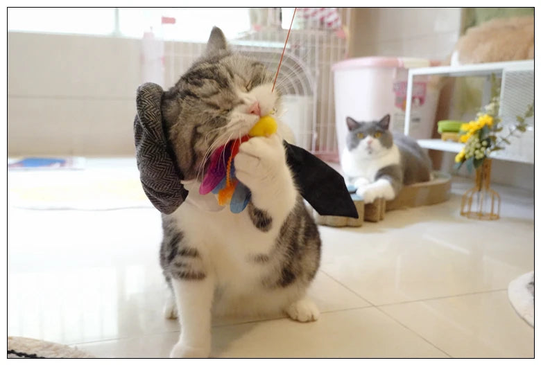Funny Pet Cat Hat Gentleman's Hat Beret Tie Bathing Blood Gangster Handsome Cosplay Photo Prop Dog Halloween Costume