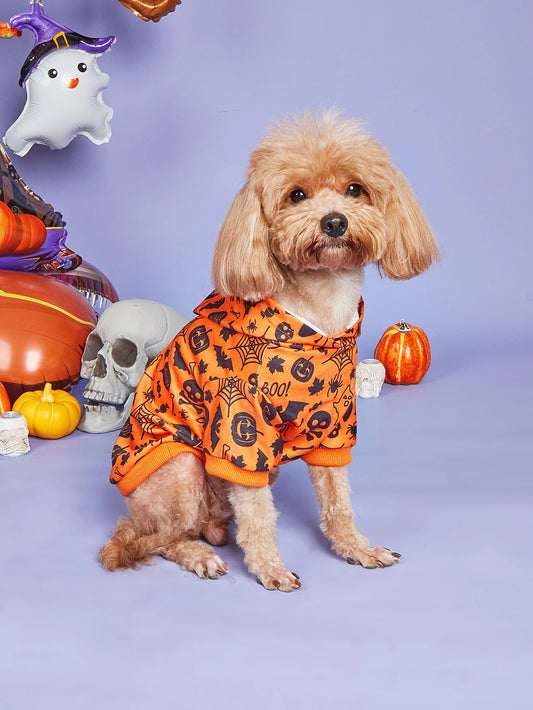 Dog Halloween Costume, Holiday Dog Clothes for Small Dogs , Funny Pet Pumpkin Spider Hoodie, Cat Bone Outfit