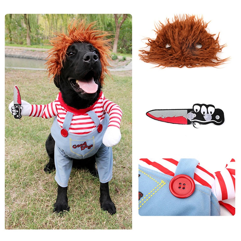 Pet Dog Halloween Clothes Dogs Holding a Knife Halloween Christmas Costume Funny Pet Cat Party Cosplay Apparel Clothing