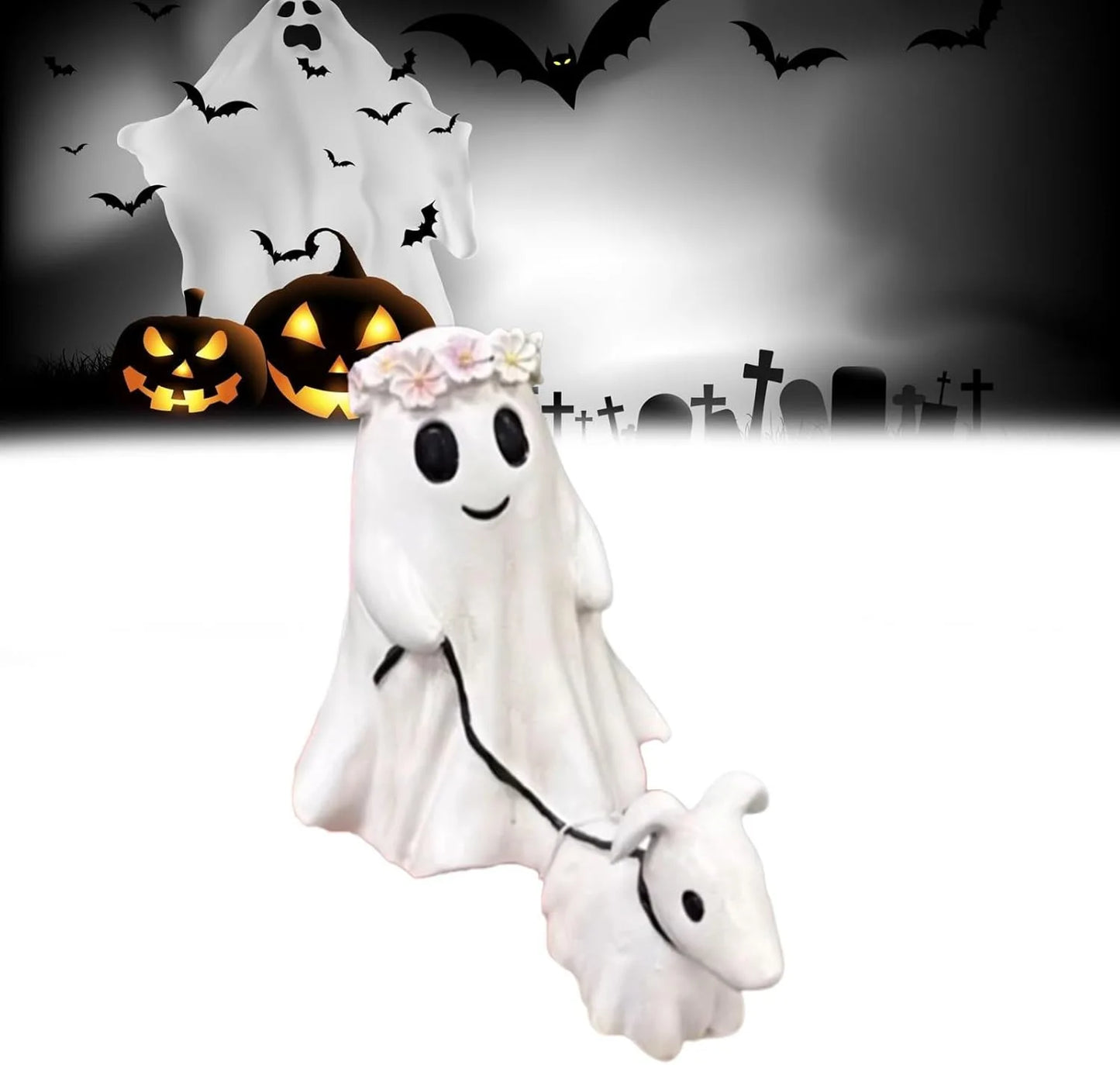 Halloween Gift Ghost Walking Dog Statue Spooky Ghost Dog Halloween Figurine Home Tabletop Decoration Resin Interesting Ornaments