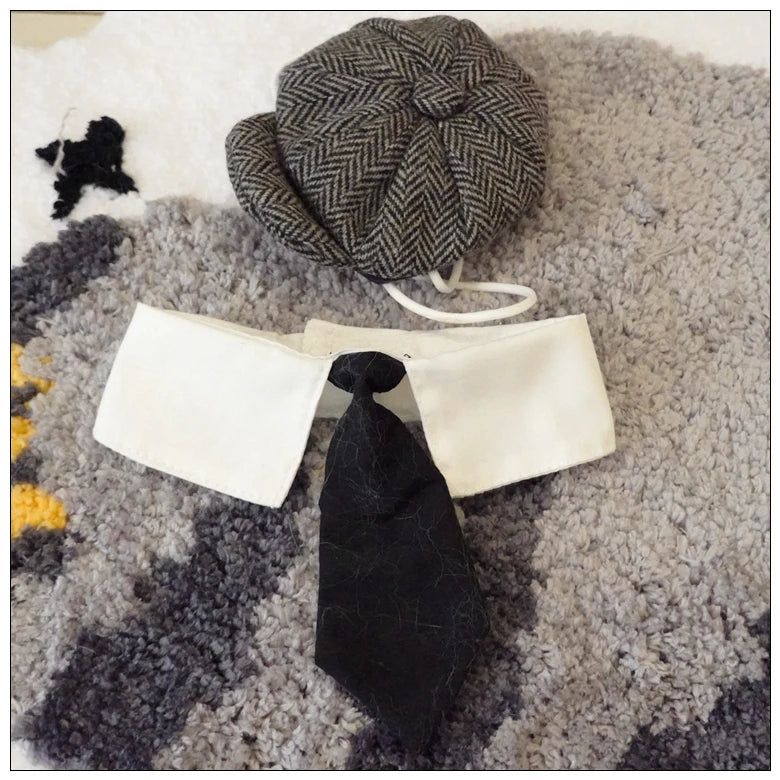 Funny Pet Cat Hat Gentleman's Hat Beret Tie Bathing Blood Gangster Handsome Cosplay Photo Prop Dog Halloween Costume