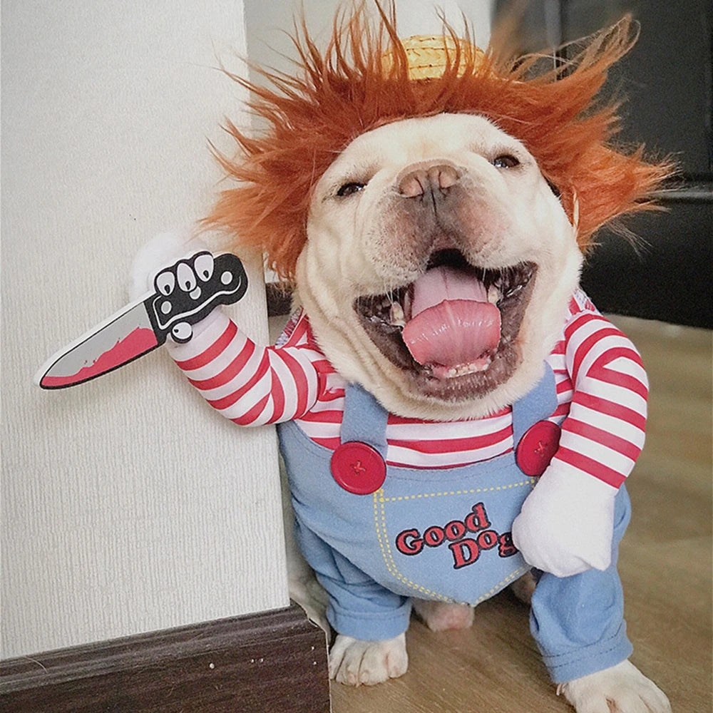 Pet Dog Halloween Clothes Dogs Holding a Knife Halloween Christmas Costume Funny Pet Cat Party Cosplay Apparel Clothing