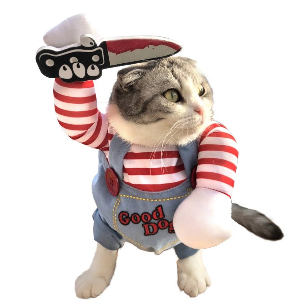 Pet Dog Halloween Clothes Dogs Holding a Knife Halloween Christmas Costume Funny Pet Cat Party Cosplay Apparel Clothing