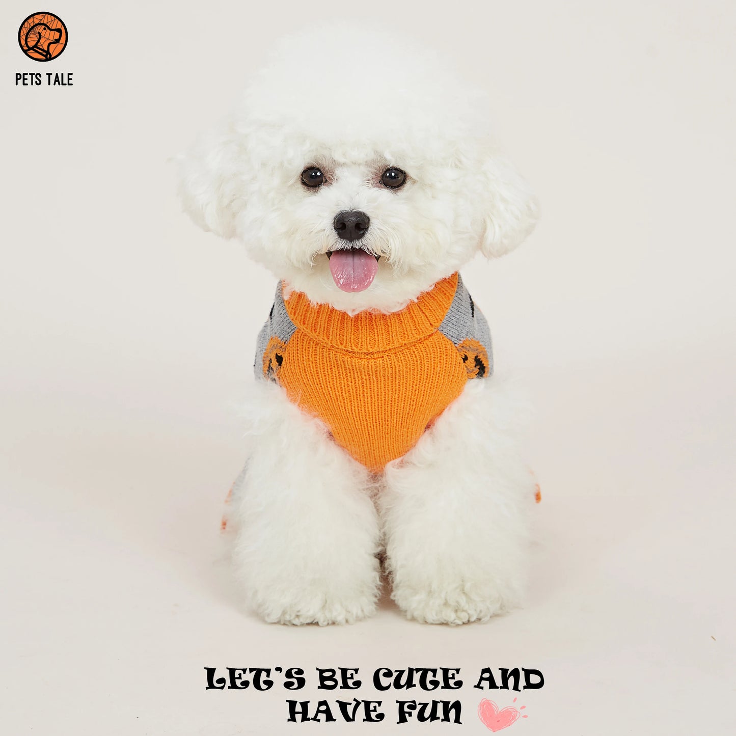 Premium Dog Halloween Pumpkin, Ghost, and Bat Jacquard Chain-Link Double Collar Sweater