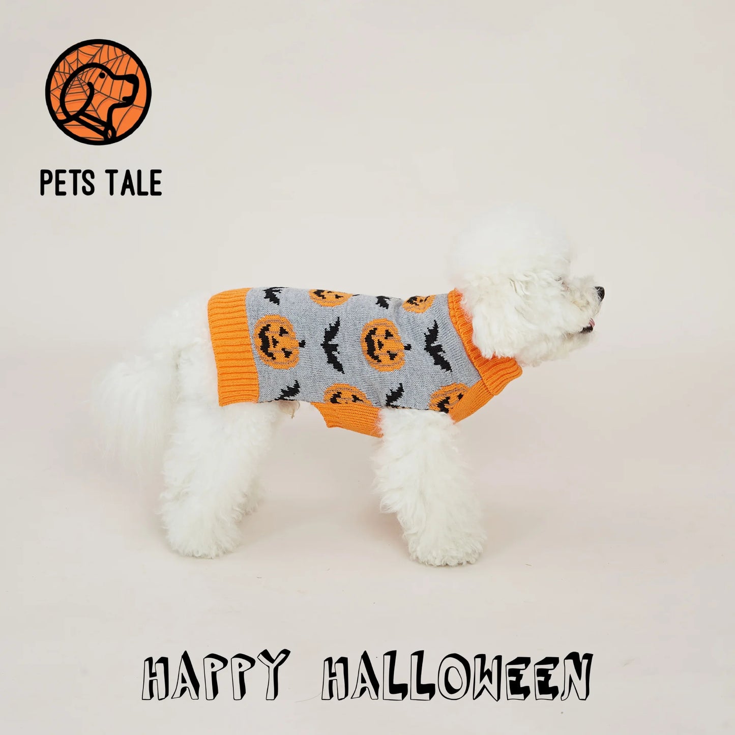 Premium Dog Halloween Pumpkin, Ghost, and Bat Jacquard Chain-Link Double Collar Sweater