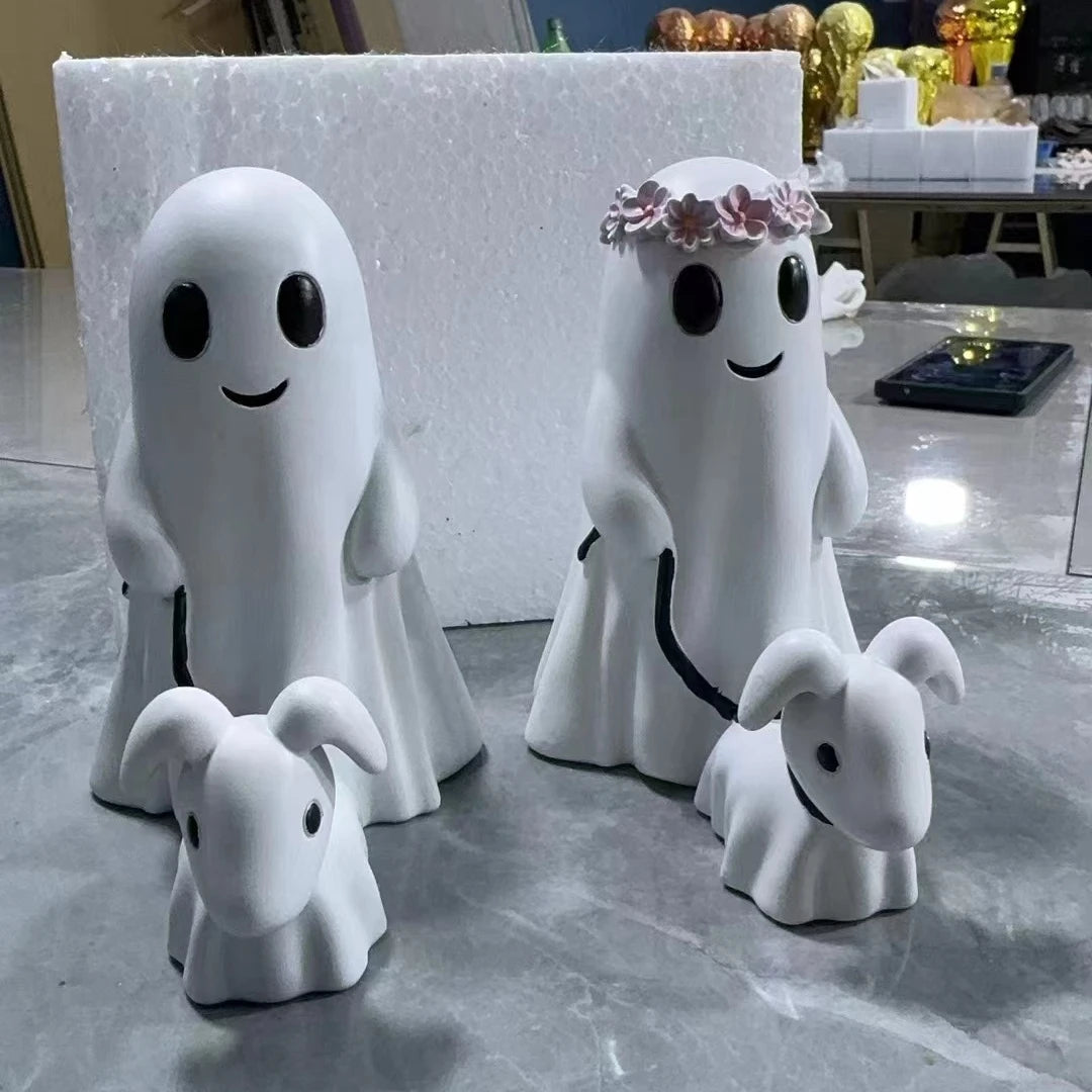 Halloween Gift Ghost Walking Dog Statue Spooky Ghost Dog Halloween Figurine Home Tabletop Decoration Resin Interesting Ornaments