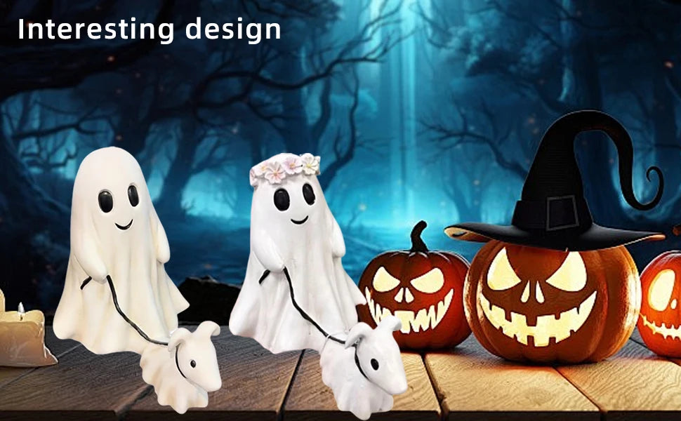Halloween Gift Ghost Walking Dog Statue Spooky Ghost Dog Halloween Figurine Home Tabletop Decoration Resin Interesting Ornaments