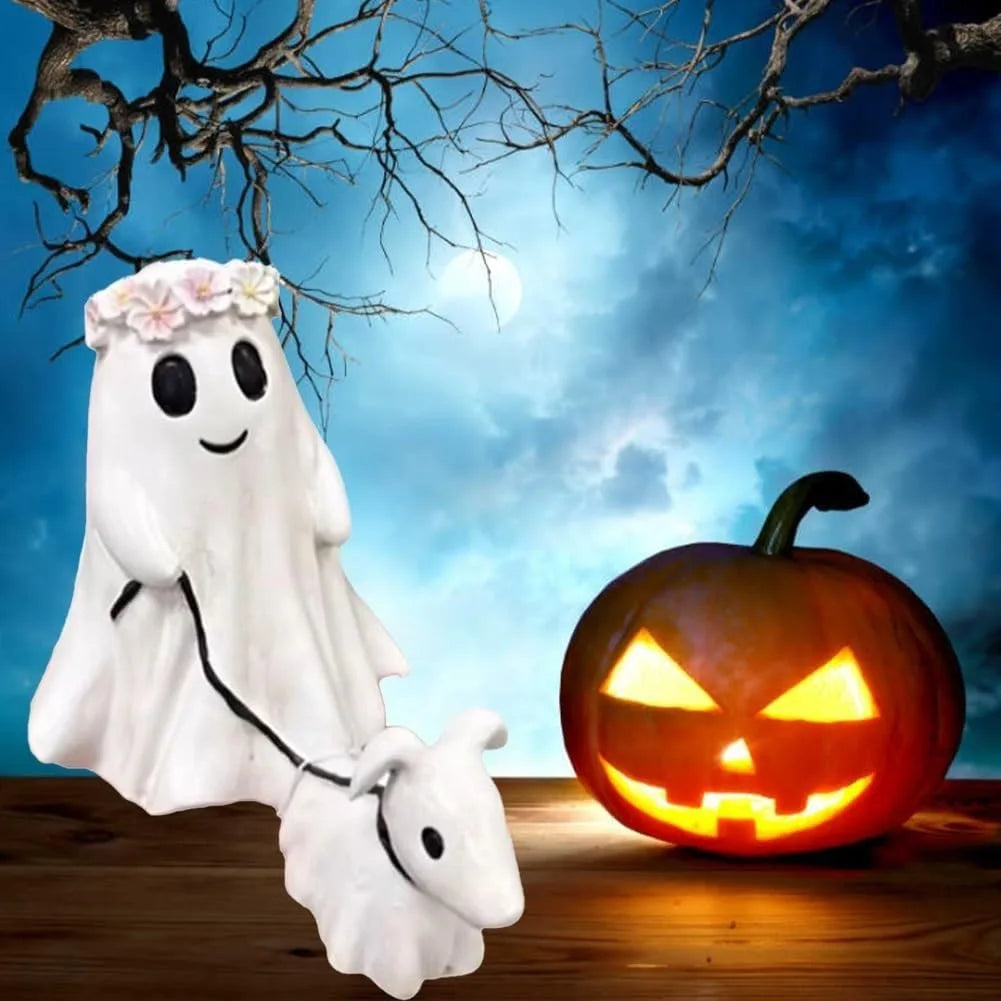Halloween Gift Ghost Walking Dog Statue Spooky Ghost Dog Halloween Figurine Home Tabletop Decoration Resin Interesting Ornaments