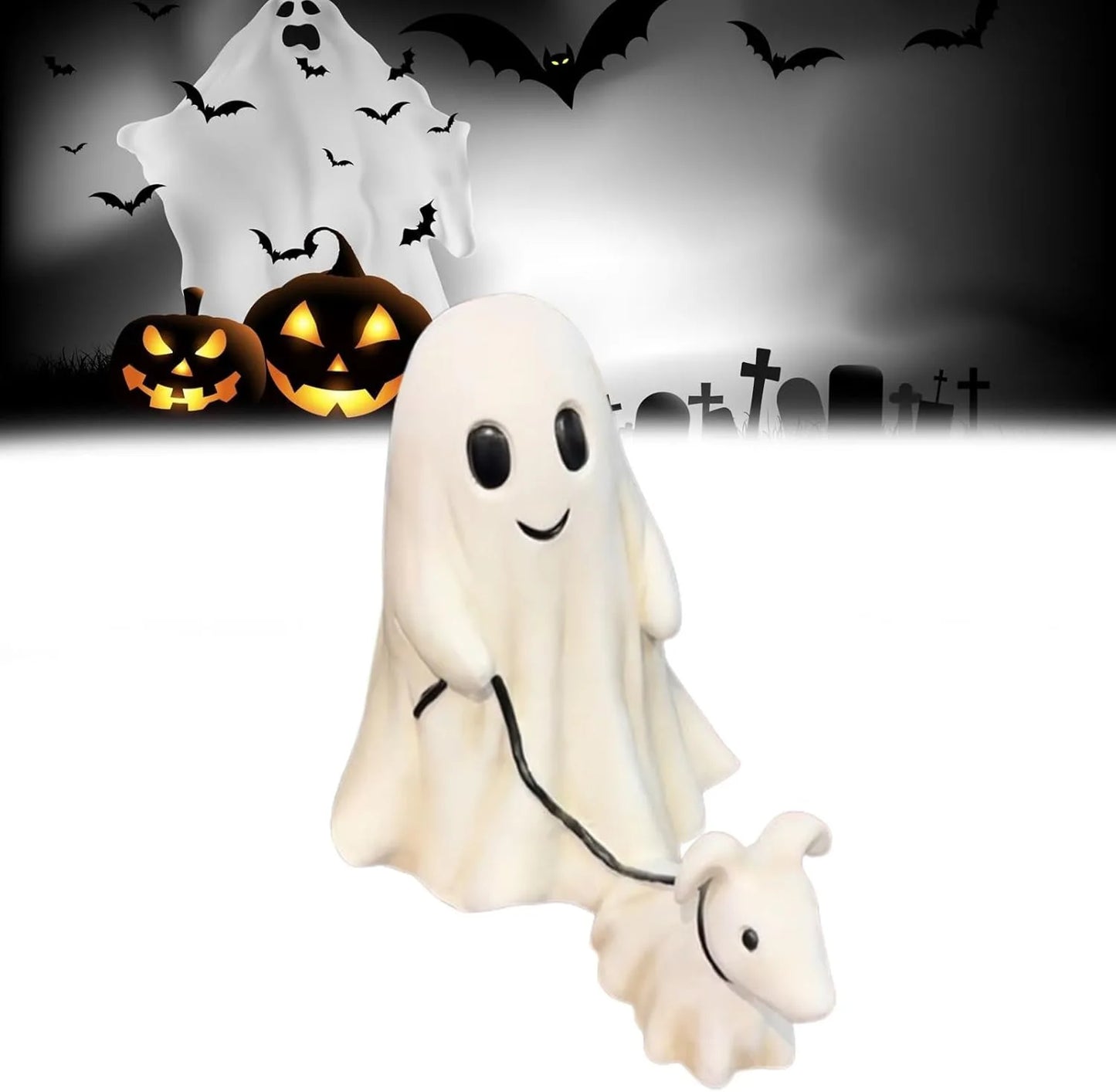 Halloween Gift Ghost Walking Dog Statue Spooky Ghost Dog Halloween Figurine Home Tabletop Decoration Resin Interesting Ornaments