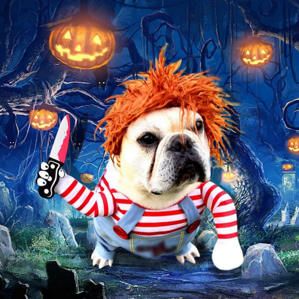 Pet Dog Halloween Clothes Dogs Holding a Knife Halloween Christmas Costume Funny Pet Cat Party Cosplay Apparel Clothing
