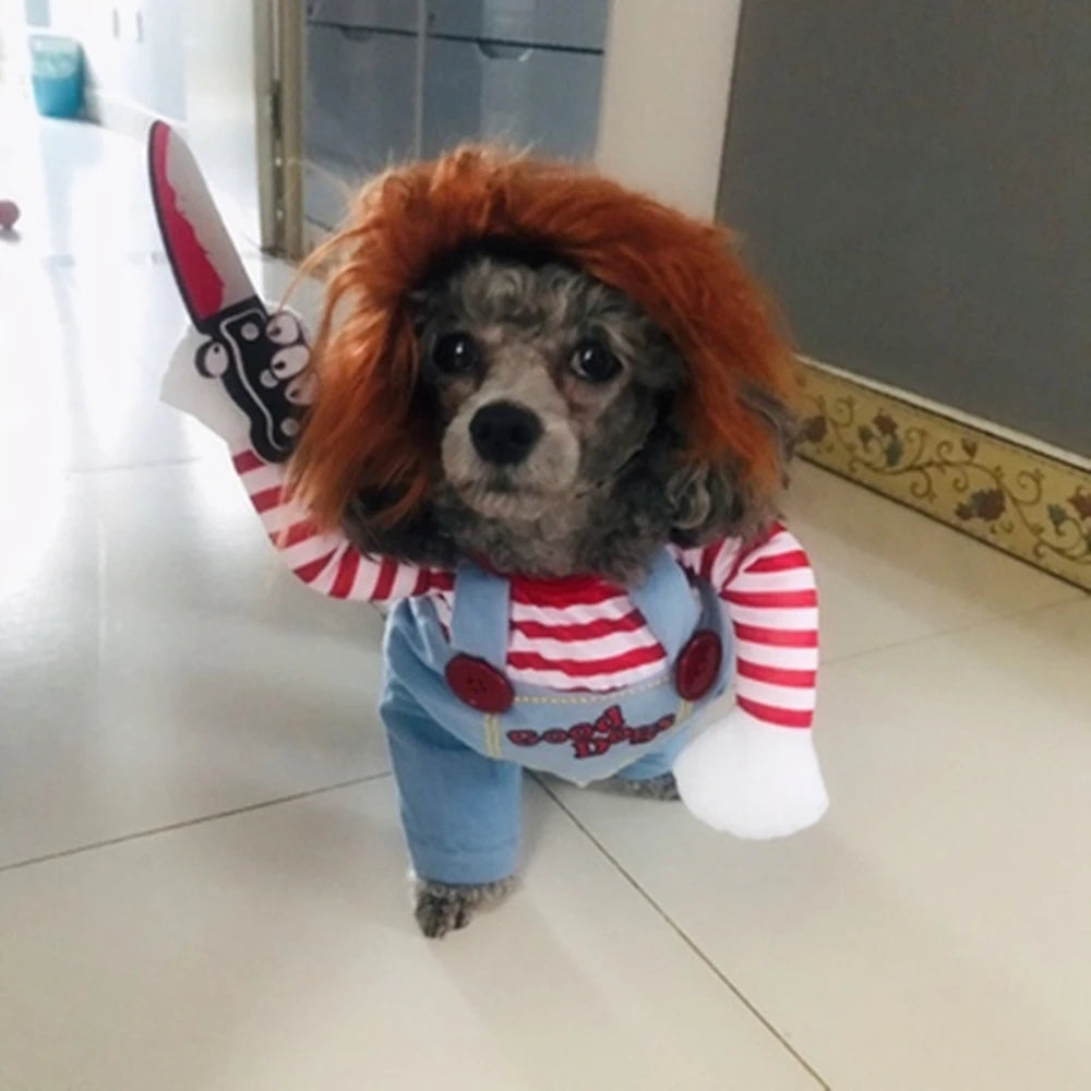 Pet Dog Halloween Clothes Dogs Holding a Knife Halloween Christmas Costume Funny Pet Cat Party Cosplay Apparel Clothing