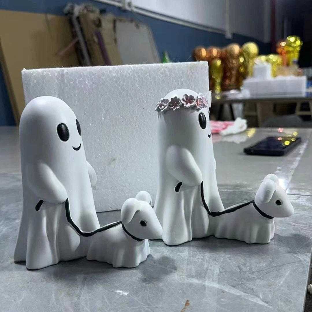 Halloween Gift Ghost Walking Dog Statue Spooky Ghost Dog Halloween Figurine Home Tabletop Decoration Resin Interesting Ornaments