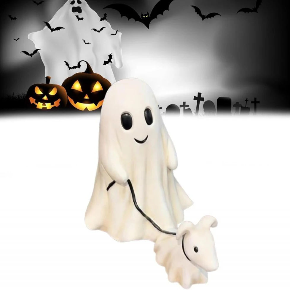 Halloween Gift Ghost Walking Dog Statue Spooky Ghost Dog Halloween Figurine Home Tabletop Decoration Resin Interesting Ornaments