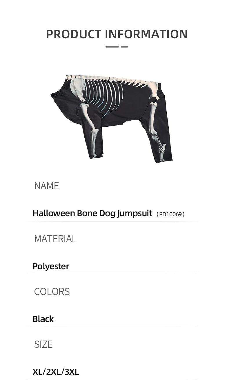 Dogs Skeleton Pattern Clothes Dog Halloween Cosplay Costume Halloween Bone Hoody Sweater Large Dog Jumpsuit Suit S-XXXL
